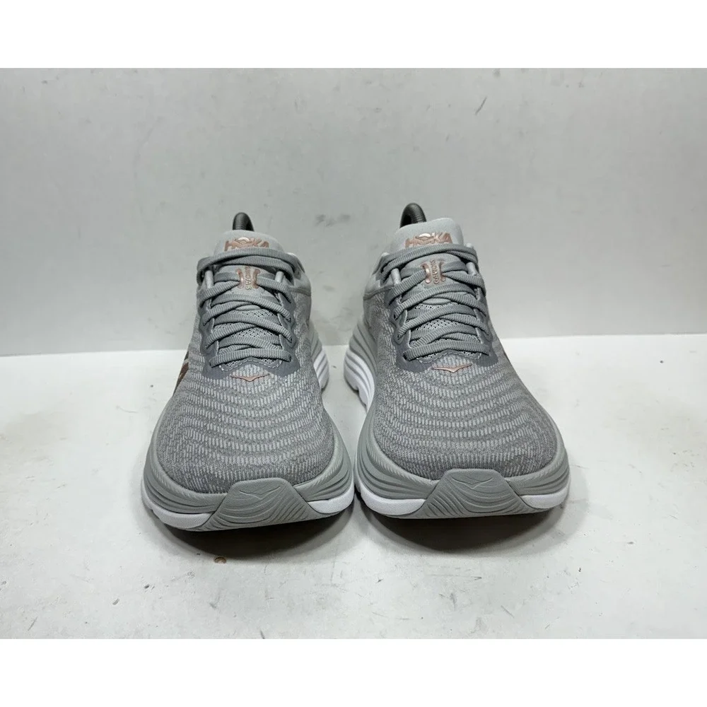 Hoka One One Women's Light Gray with Rose Gold Logo Running Shoes